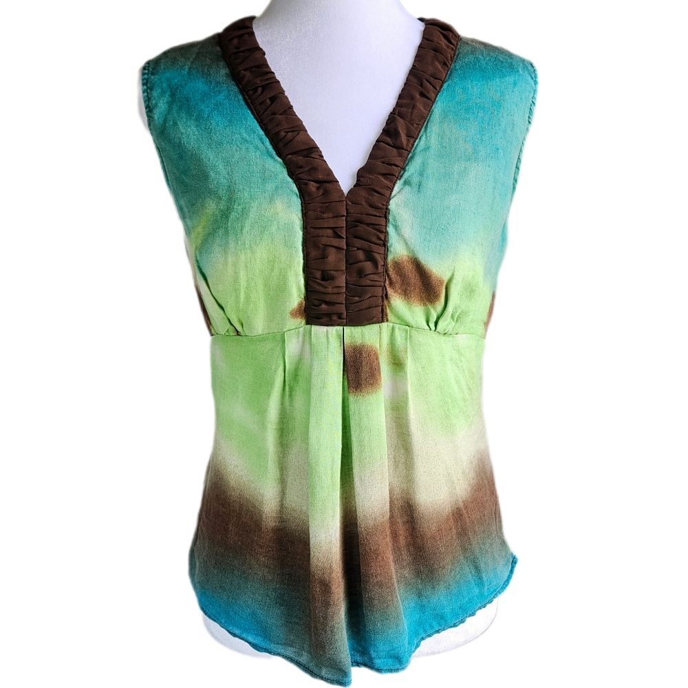 Saint Tropez West Linen Babydoll Top Women's Medium Tie‎ Dye Hippie Boho Summer